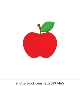 Una manzana roja con una hoja verde en su fondo blanco
