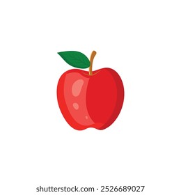 Ein roter Apfel mit einem grünen Blatt auf weißem Hintergrund
