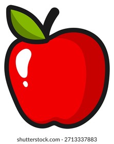 Una manzana roja con una hoja verde en la parte superior