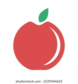 Maçã vermelha com folha verde. Vetor simples ilustração plana sobre fundo branco.