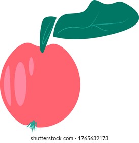 roter Apfel mit grünem Blatt einzeln auf weißem Hintergrund.Vektorgrafik.