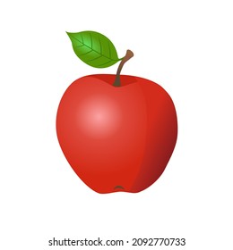 Red apple with green leaves. Isolated on white background vector illustration.