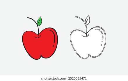 red apple with green leaves isolated color icon vector illustration template icon vector illustration template