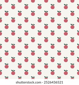 Manzana roja y hojas verdes sin patrón de Vector. Patrón lindo de la repetición de la pequeña fruta de la historieta para la tela, envoltura, materia textil, Fondo de pantalla, tarjeta, regalo de papel, caja del teléfono.