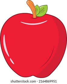 Ilustración vectorial de la manzana roja con hojas verdes