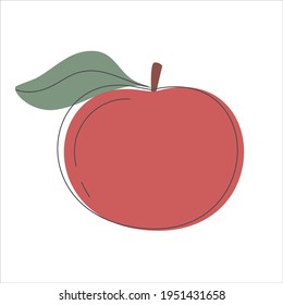 A red apple with green leaves is whole fruit. Vegetarian organic natural food. Fashionable modern flat colorful collection. Vector illustration in flat linear style