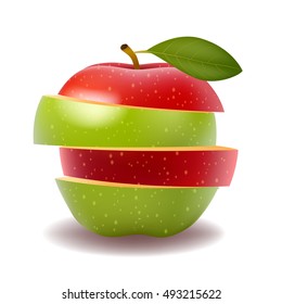 Red apple and Green apple slice isolated on white photo-realistic