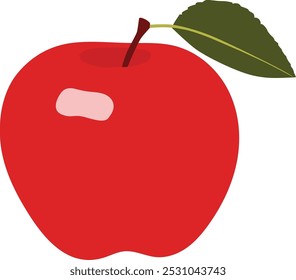a red apple with a green stem and leaves