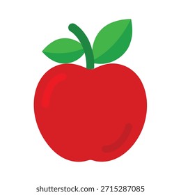 Roter Apfel mit grünem Stamm und Blättern auf weißem Hintergrund Schlagwörter: Apfel, Obst, rot, ganz