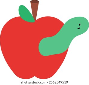 Red Apple with Green Worm