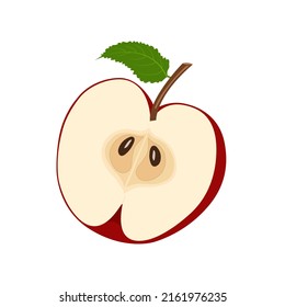 Red apple half, flat style vector illustration isolated on white background