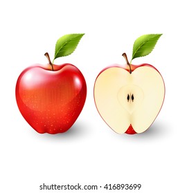 Red apple and a half of apple, fruit, transparent, Vector