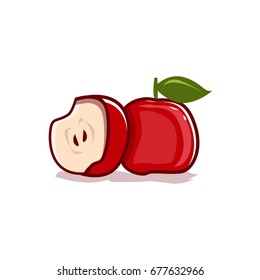 red apple and half illustration. isolated on white background. 