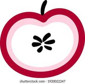 manzana roja por la mitad, ilustración, vector sobre fondo blanco.