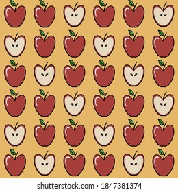 Red apple and half apple on orange background vector