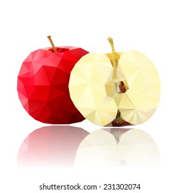 red apple and a half with polygonal design