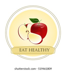 Red Apple ,Half of Apple ,Slice of Apple. Flat Style. Eat Healthy
