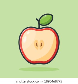 Apple Rojo, semicírculo de diseño de icono de manzana roja con fondo medio cortado con contorno verde