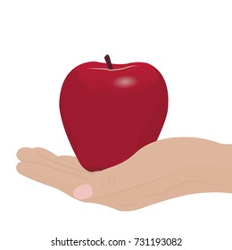 A red apple in a hand vector illustration