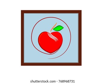 red apple heart in frame on white background