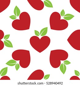Red Apple Heart seamless on white background. Vector illustration
