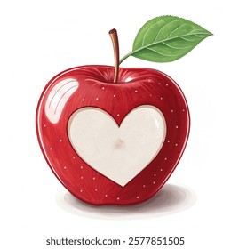 Red apple with a heart shaped cut-out  isolated on a white background. Vector illustration.