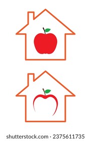 Red apple in house icon isolated on white background