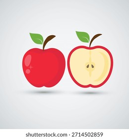 Manzanas rojas que se dividen por la mitad de la Ilustración vectorial de fondo blanco