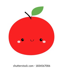 Icono de manzana roja. Cuta caricatura kawaii sonriente personaje de bebé. Cara de fruta divertida. Diseño plano. Fondo blanco. Aislado. Ilustración del vector