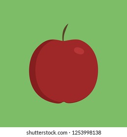 Red apple icon in flat design with green background.