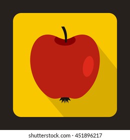 Red apple icon in flat style on a yellow background