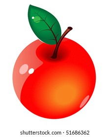 Red apple icon with green leaf. Vector illustration.