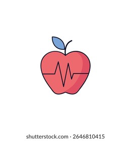 Red apple icon with a heartbeat line, symbolizing health and nutrition.