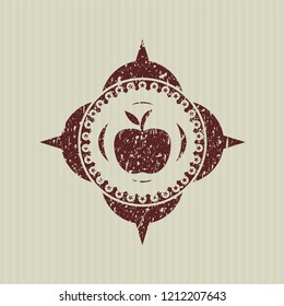 Red apple icon inside distress rubber grunge stamp