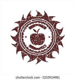 Icono de manzana roja dentro de la estampilla de hule de caucho de emergencia. 