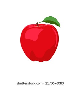 Red apple icon isolated on white background. Green leaf. Juicy fruit.