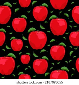 Icono de manzana roja aislado en fondo negro transparente. Hoja verde. Jugosa fruta.