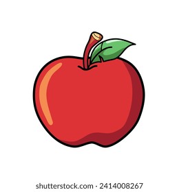 Red apple icon isolated on white background, vector illustration, cartoon style, color drawing sign, symbol.