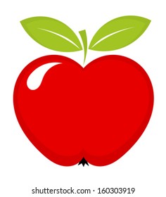 Red apple icon with leaves. Vector illustration