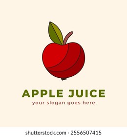 Red apple icon logo design. Fresh fruit trendy apple with a leaf symbol in hand draw style