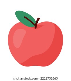 Red apple icon. Natural and organic products, fruits and vitamins. Vegetarian diet, balanced nutrition. Symbol of summer and spring. Poster or banner for website. Cartoon flat vector illustration
