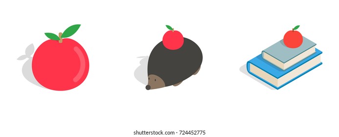 Red apple icon set. Isometric set of red apple vector icons for web isolated on white background