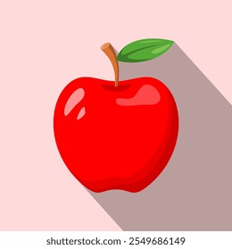 Red Apple Icon with Shadow Effect, Minimalistic Design for Logo, Symbol, Poster, and Branding, Editable and Scalable Vector Illustration Isolated on Pink Background