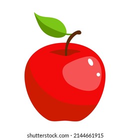 Icono de manzana roja, ilustración vectorial del fruto de manzana con hoja, logotipo de dibujos animados