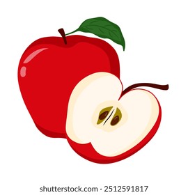 Logotipo rojo de la Ilustración vectorial del icono de la manzana aislado en blanco
