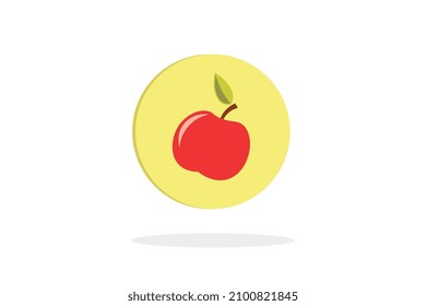 Red apple, icon, yellow circle with shadow below on white background, vector size, modern style illustration.