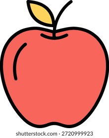 Icono rojo de la manzana con la hoja amarilla y los contornos gruesos