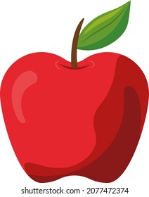 Red apple illustration with branch and green leaf. Colorful. Fresh. Isolated on white background