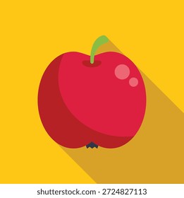 rote Apfelgrafik, die langen Schatten auf gelbem Hintergrund wirft, einfaches flaches Design einer gemeinsamen Frucht