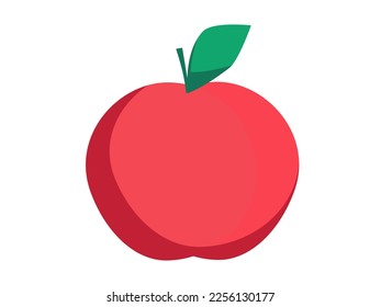 Red apple illustration with green leaf. Ready to eat fruit isolated on a white background. Vector.